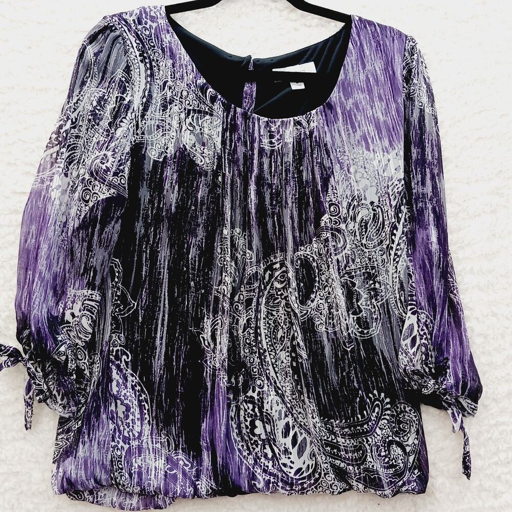 Blouse Tunic Purple Black Paisley Boho Goth Fairy Dark Whimsygoth Sheer Size M